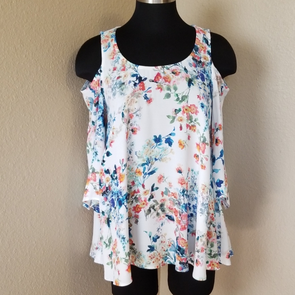 Karen Kane Flutter Sleeve Floral Blouse